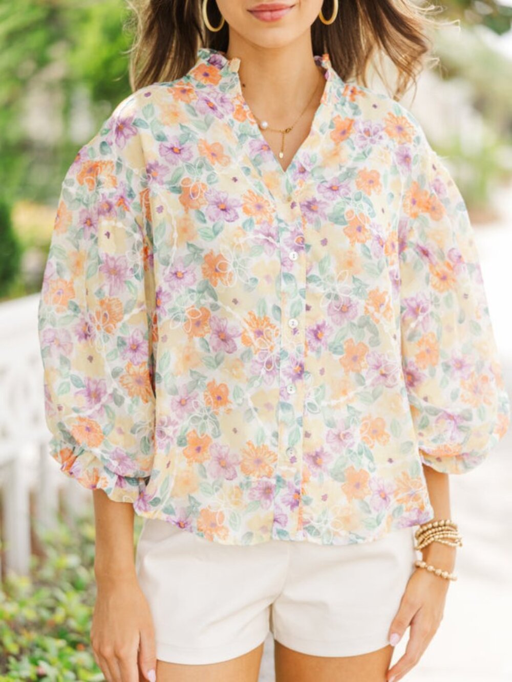 Fate NEW Floral Embroidered Cottagecore Puff Sleeve Blouse Women's size S